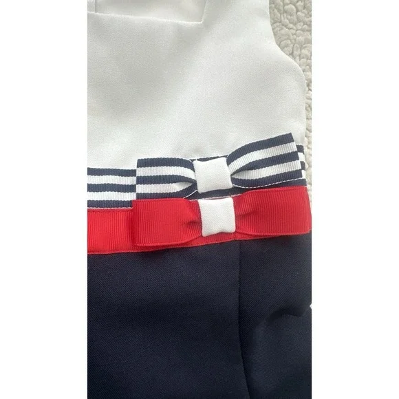 Girls Bonnie Jean Nautical Dress Red White Blue Stripes Bow Size 5 Sailor USA - Picture 5 of 10